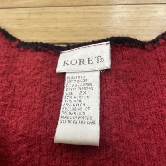 Koret Vtg 90s Wool Sweater Vest Women 2X Red 3D Art Floral Beaded Button Knit - Picture 15 of 16